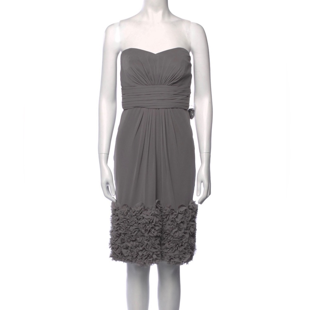 Monique Lhuillier Gray Ruffle Strapless Mini Dress Designer Prom Wedding sz 10